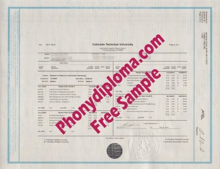 Usa Colorado Technical University Actual Match Trans Free Sample From Phonydiploma