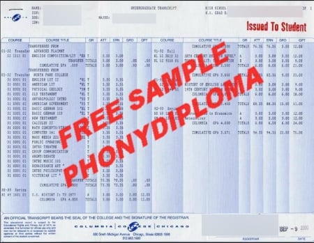 Usa Columbia College Actual Match Transcript Free Sample From Phonydiploma