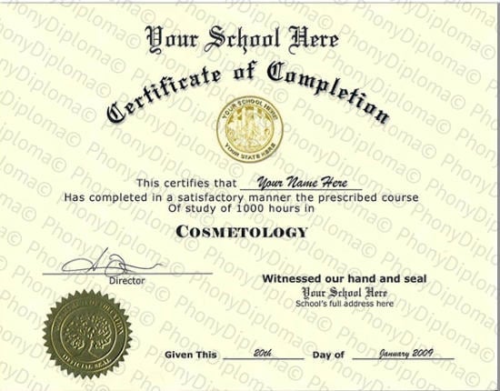 Usa Cosmetology Certificate Free Sample From Phonydiploma