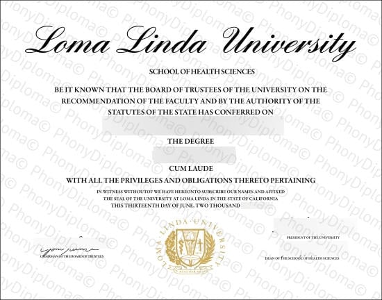 Usa Loma Linda University Free Sample From Phonydiploma
