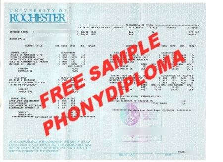 Usa New York University Of Rochester Actual Match Transcript Free Sample From Phonydiploma