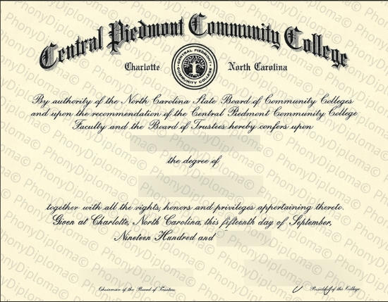 Usa North Carolina Central Piedmont Community College Fake Diploma From Phonydiploma