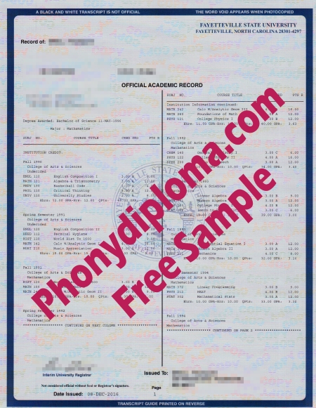 Usa North Carolina Fayetteville State University Nc Actual Match Transcript Free Sample From Phonydiploma