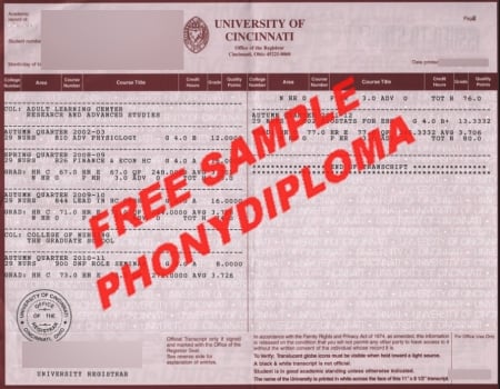 Usa Ohio University Of Cincinnati Actual Match Transcript Free Sample From Phonydiploma
