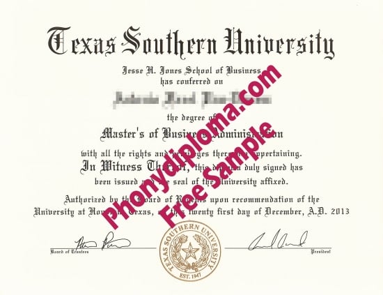 Usa Texas Southern University Free Sample From Phonydiploma