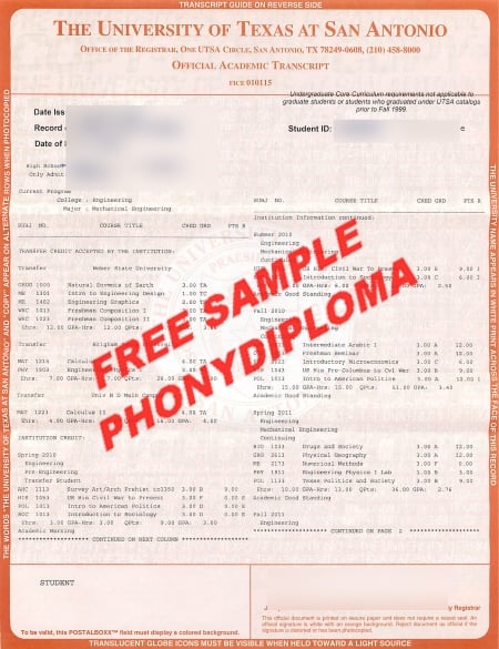 Usa Texas University Of Texas San Antonio Actual Match Transcript Free Sample From Phonydiploma