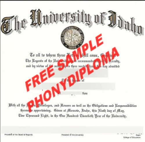 Usa The University Of Idaho Free Sample From Phonydiploma