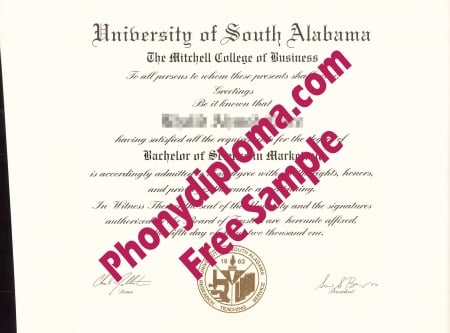 Usa University Of South Alabama Free Sample From Phonydiploma