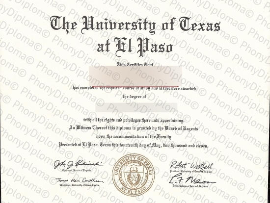 Usa University Of Texas At El Paso Free Sample From Phonydiploma