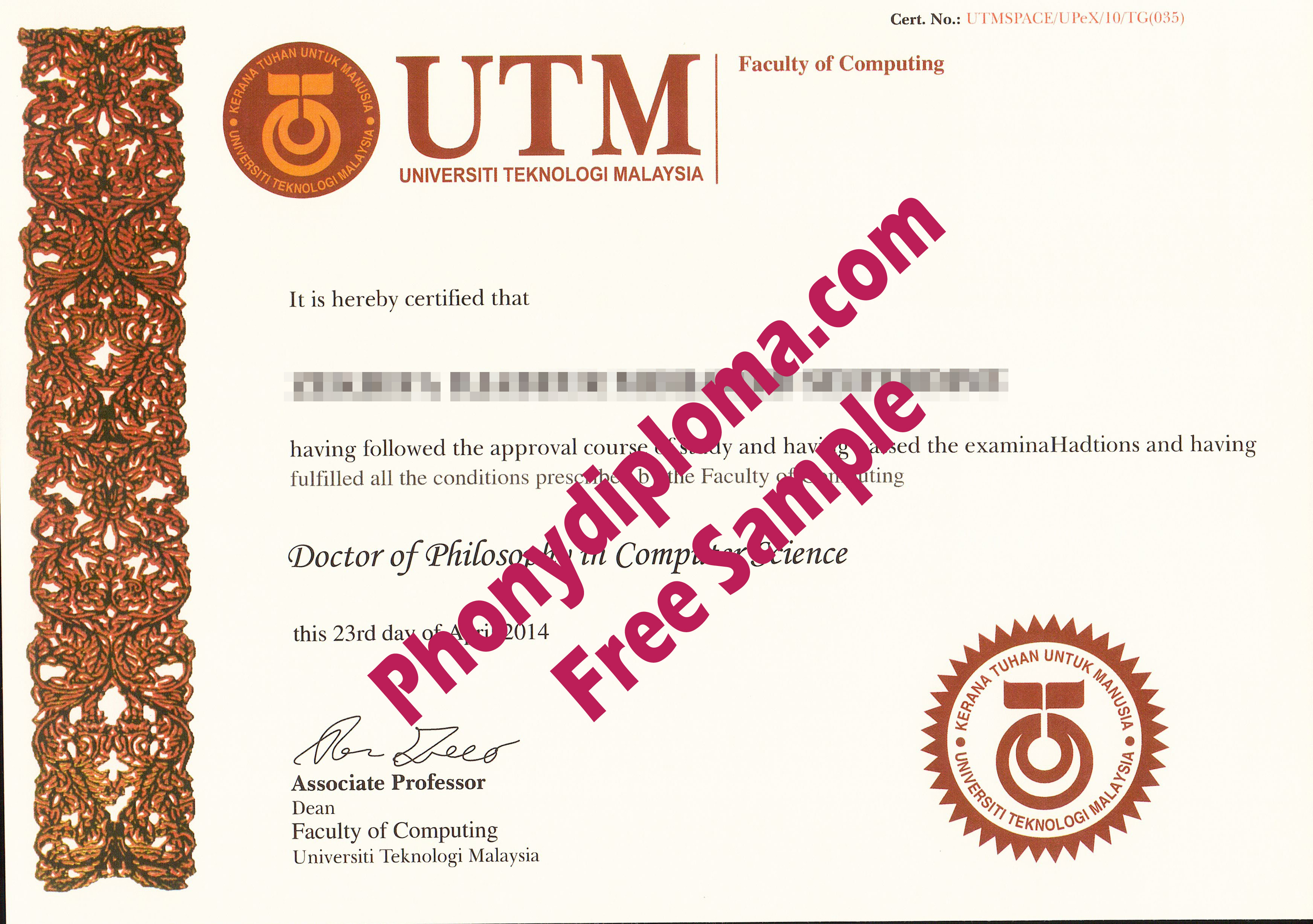 Utm University Universiti Teknologi Malaysia Free Sample From Phonydiploma