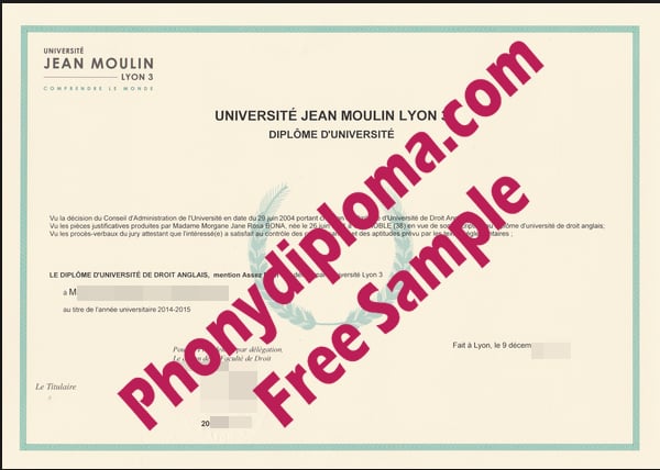 Universite Jean Moulin Lyon 3 Free Sample From Phonydiploma