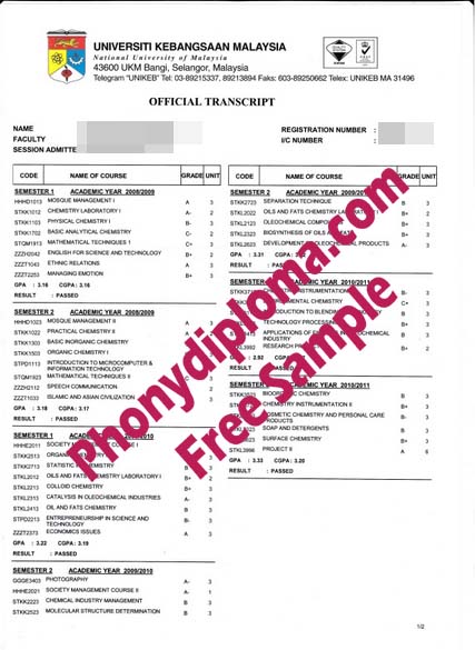 Universiti Kebangsaan Malaysia Actual Match Transcripts Free Sample From Phonydiploma