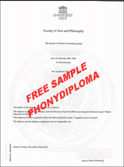 University Ghent Universiteit Gent Diploma Free Sample From Phonydiploma
