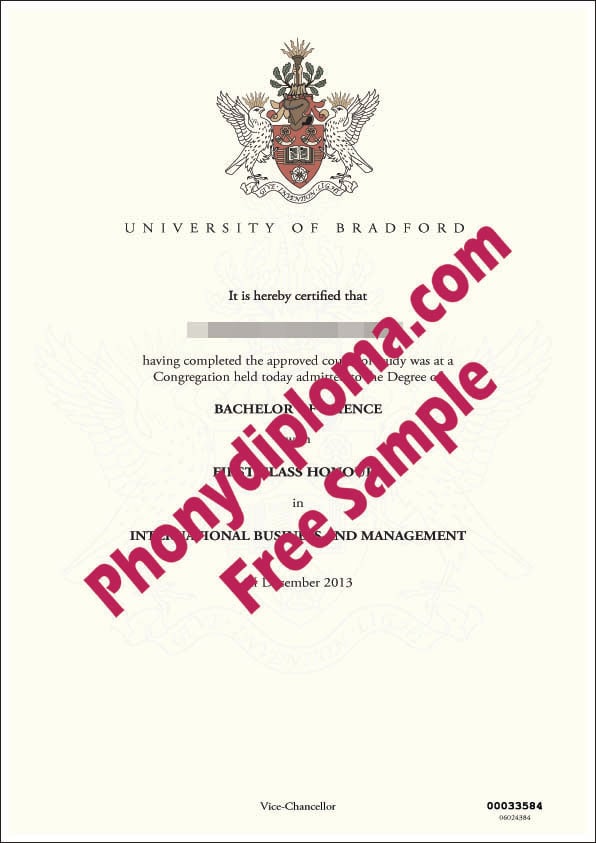 University Of Bradford Free Sample From Phonydiploma
