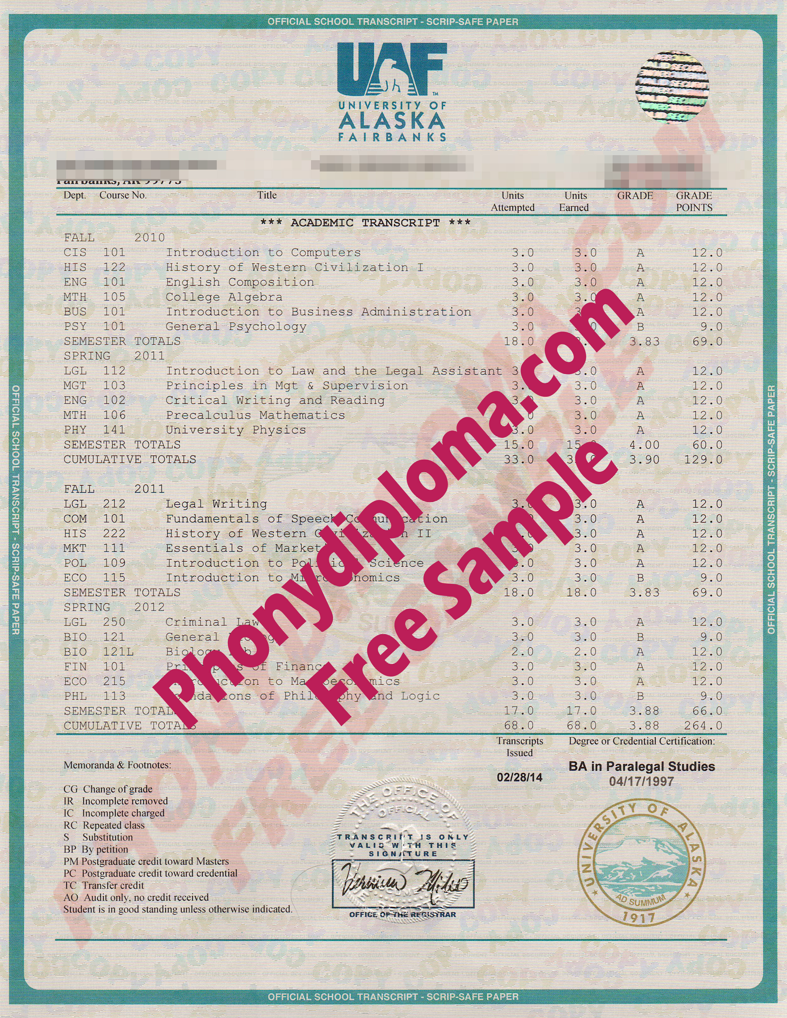 University Of Alaska Fairbanks House Design Transcript Free Sample From Phonydiploma