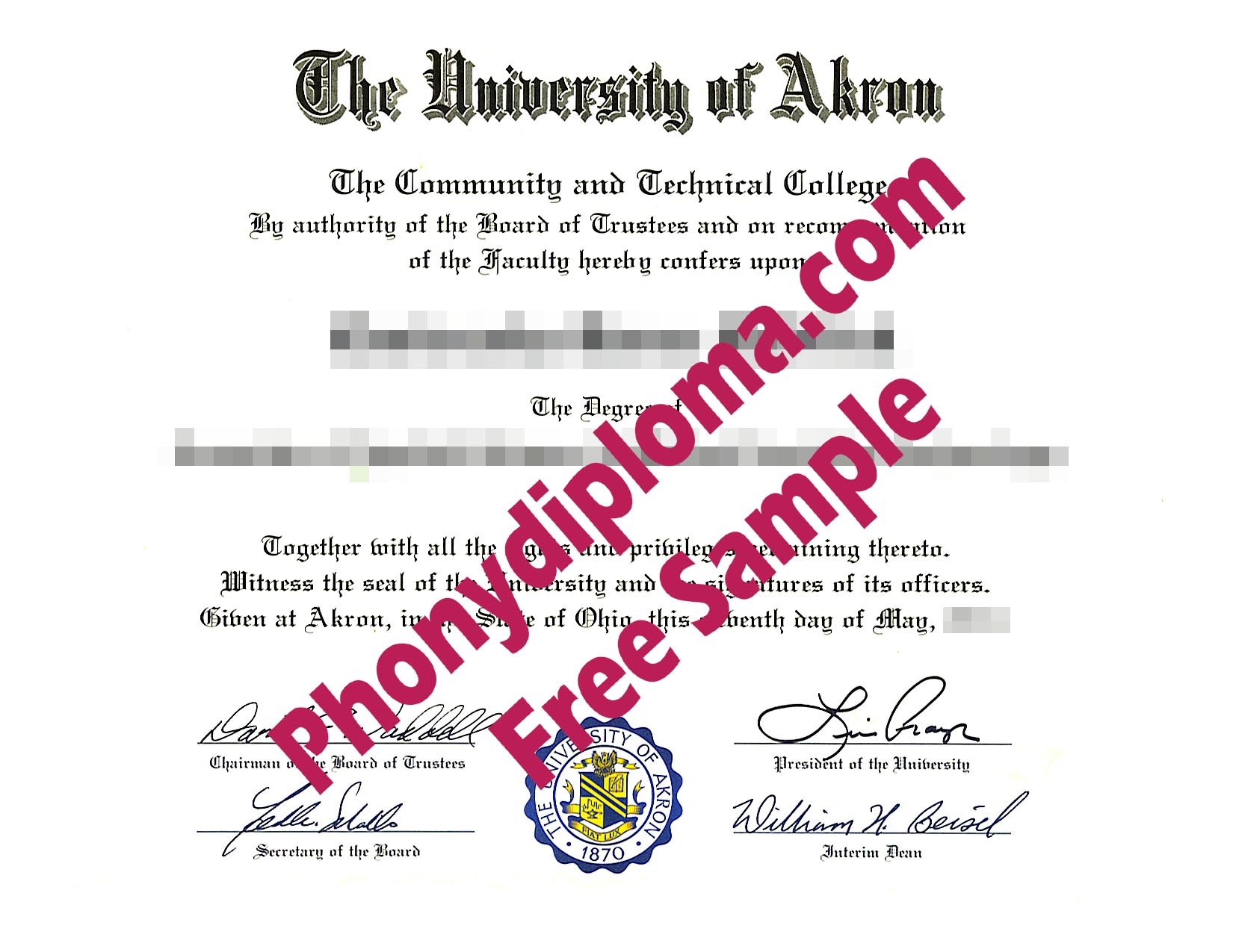 University Of Arkon Ohio Free Sample From Phonydiploma