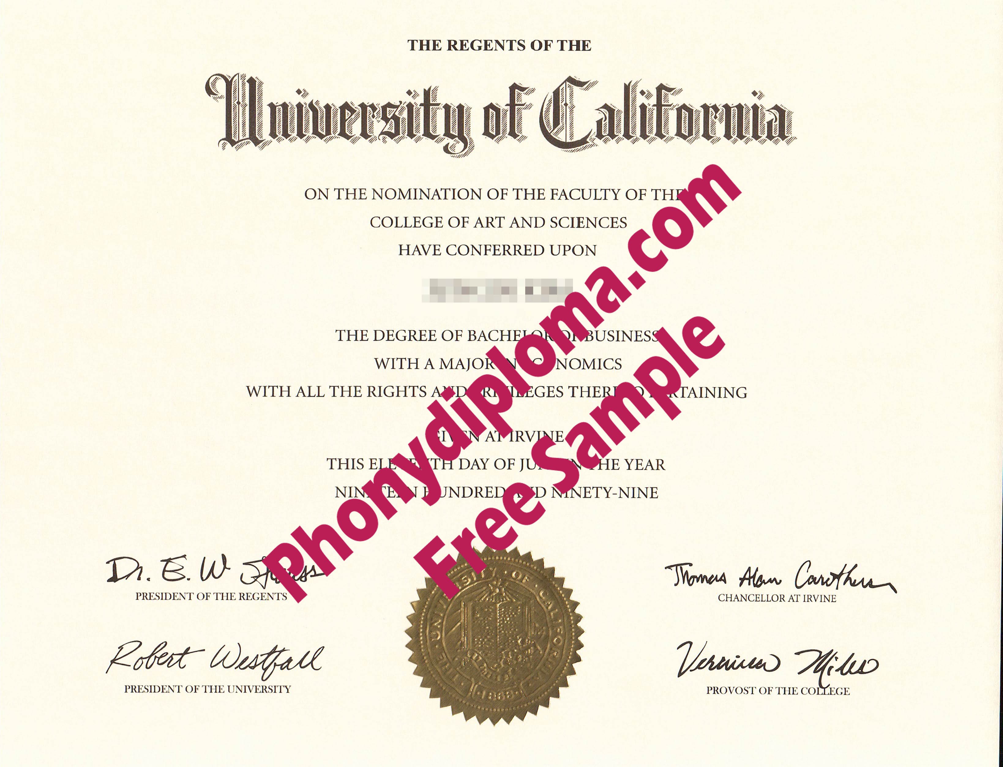University Of California Irvine Free Sample From Phonydiploma