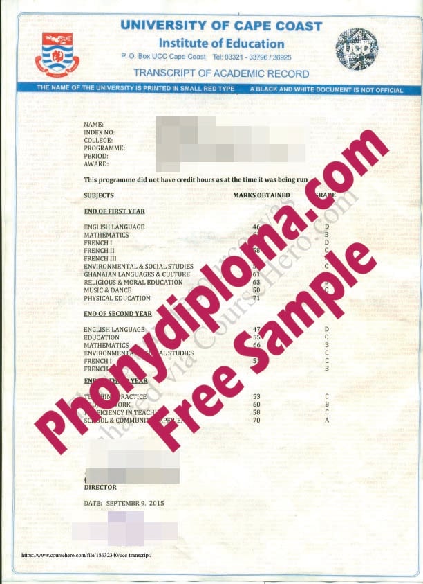 University Of Cape Coast Actual Match Transcript Free Sample From Phonydiploma