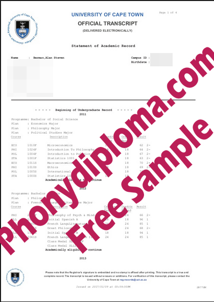 University Of Cape Town Actual Match Transcipt Free Sample From Phonydiploma