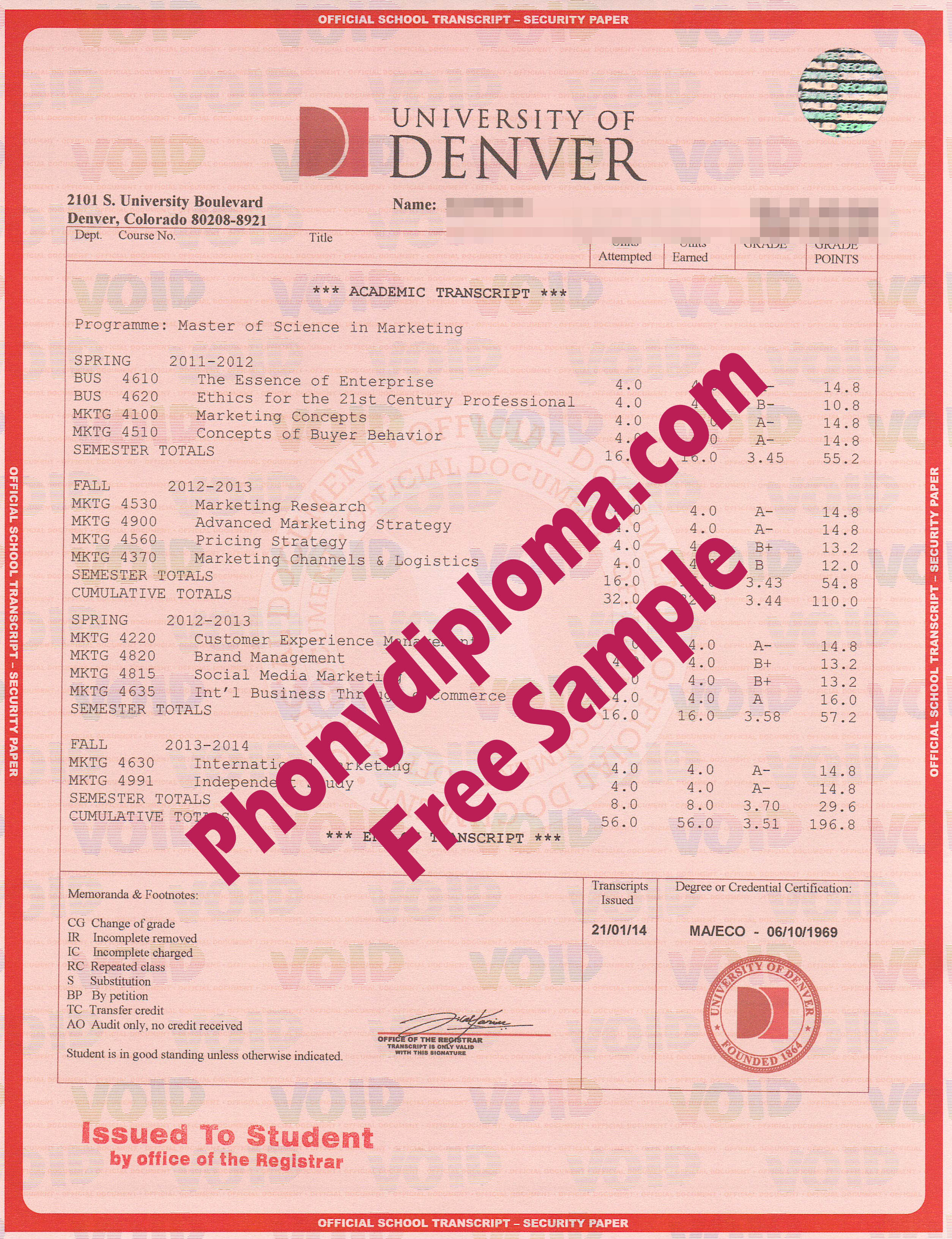 University Of Denver House Design Transcript Free Sample From Phonydiploma