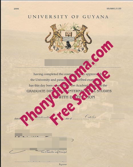 University Of Guyana Free Sample From Phonydiploma