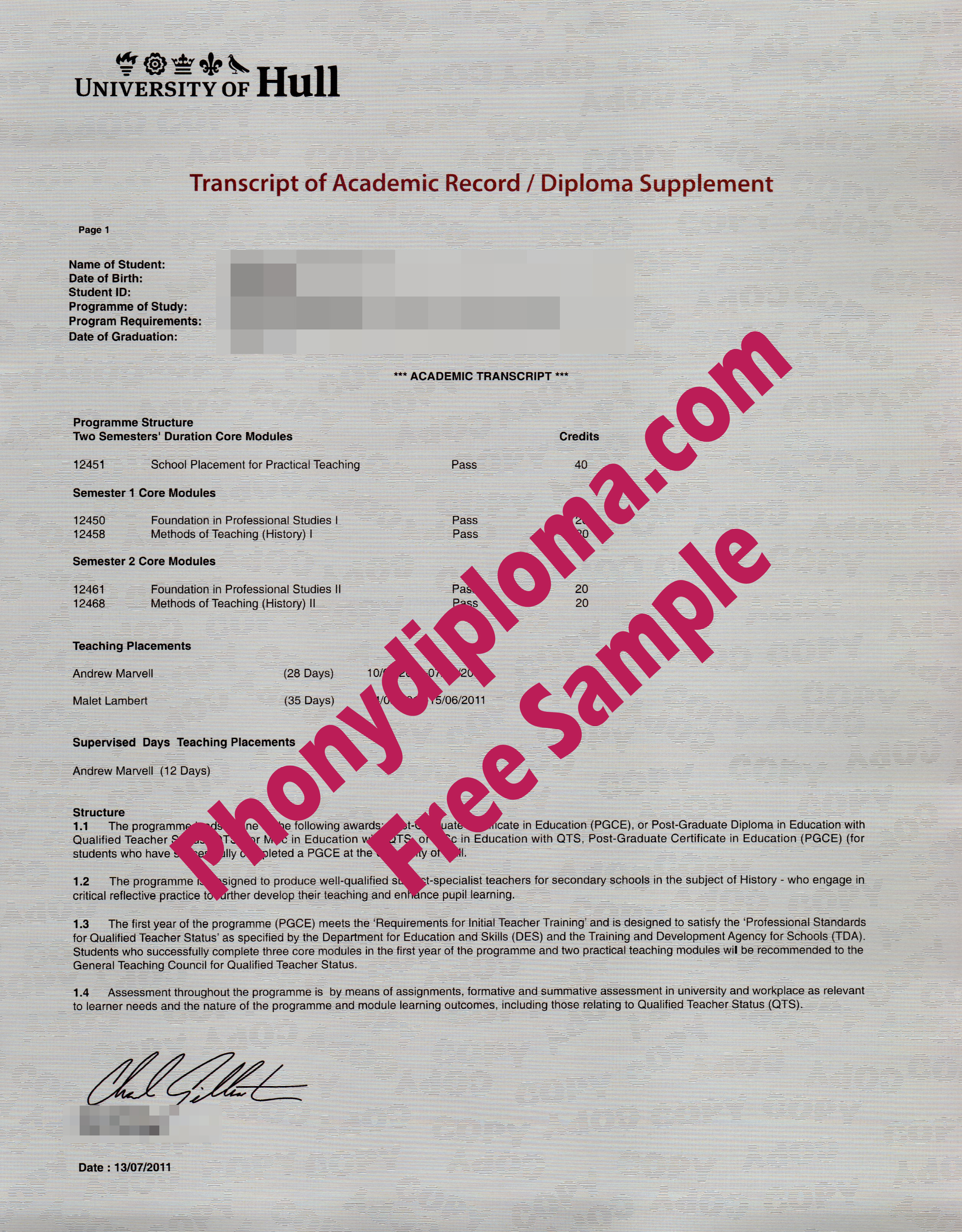 University Of Hull Actual Match Trans Free Sample From Phonydiploma