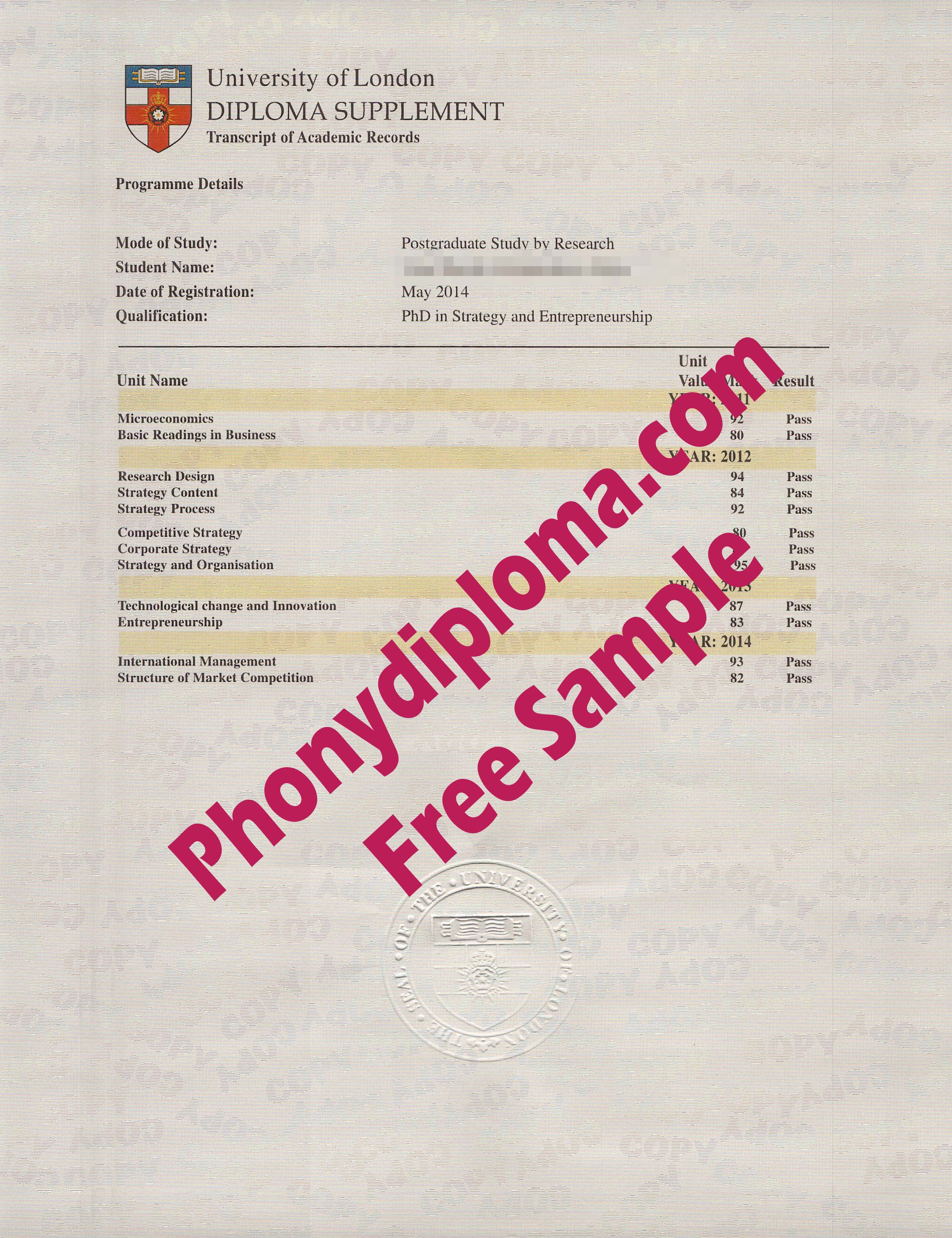University Of London Actual Match Transcript Free Sample From Phonydiploma