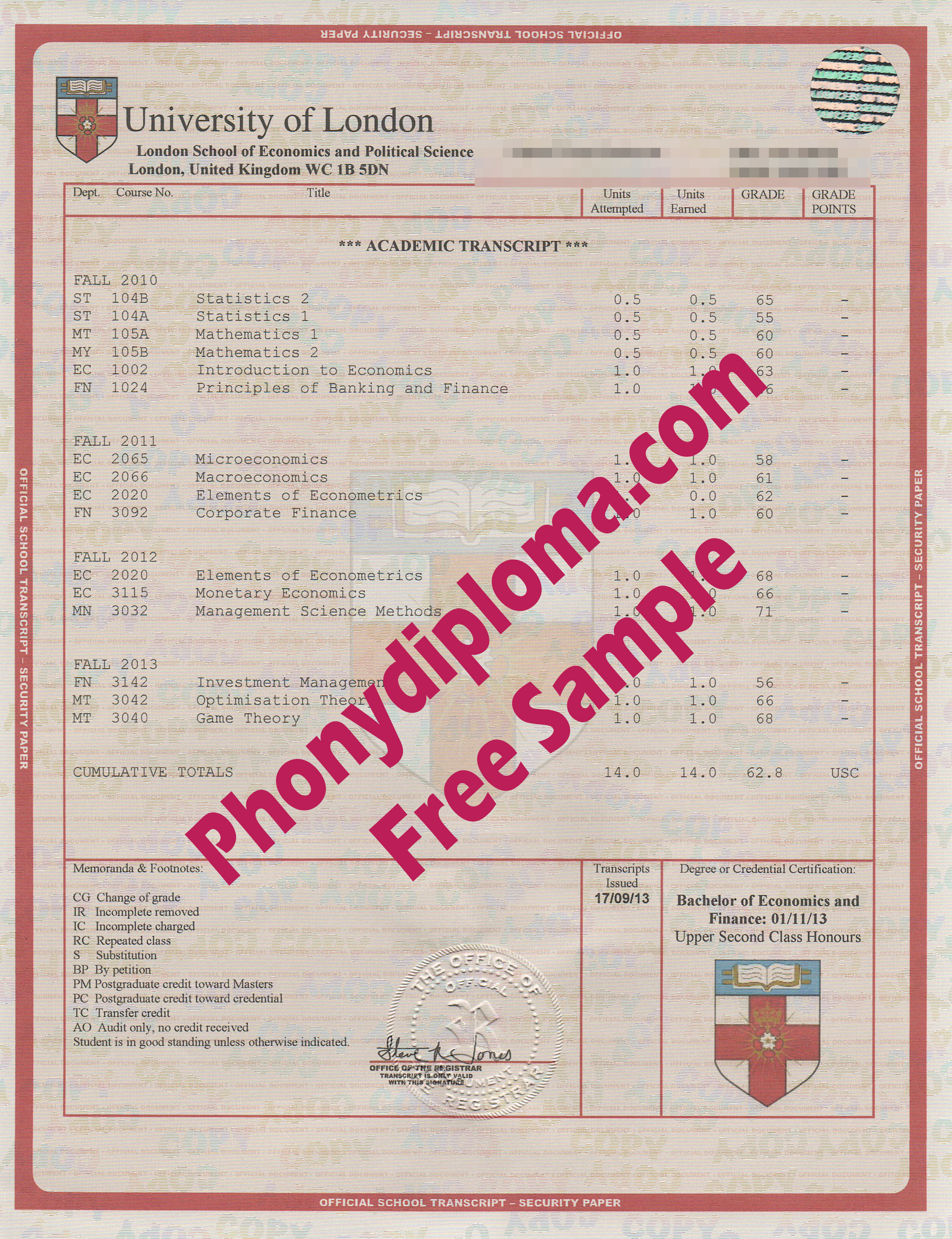 University Of London House Design Transcripts  Free Sample From Phonydiploma