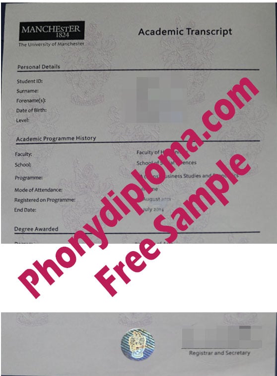 University Of Manchester Actual Match Transcript Free Sample From Phonydiploma