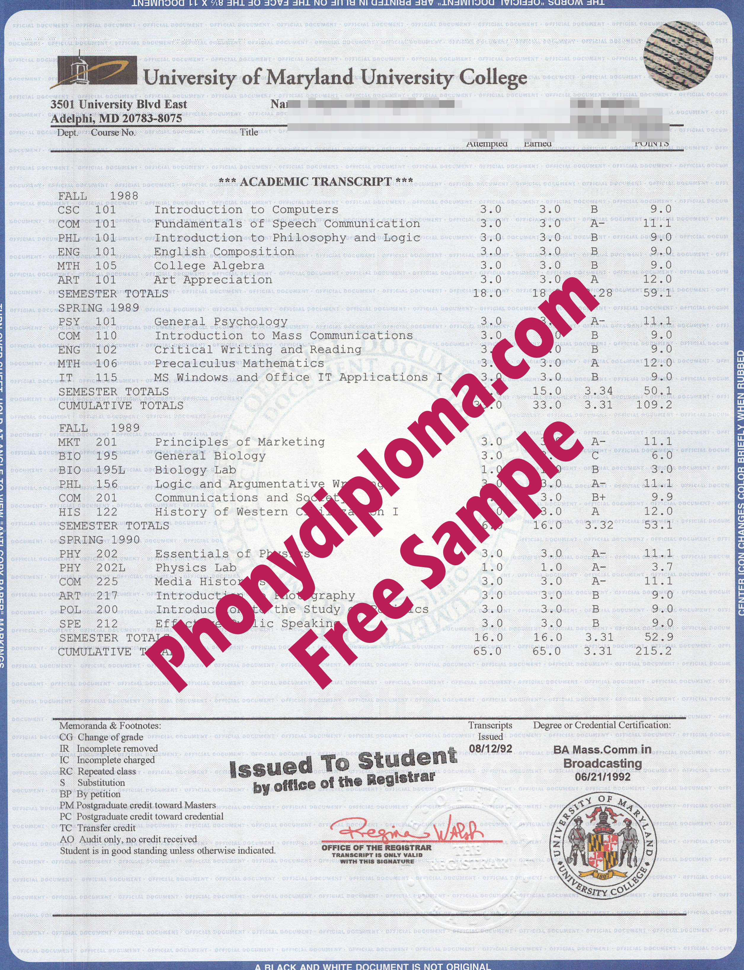 University Of Maryland House Design Transcript Free Sample From Phonydiploma