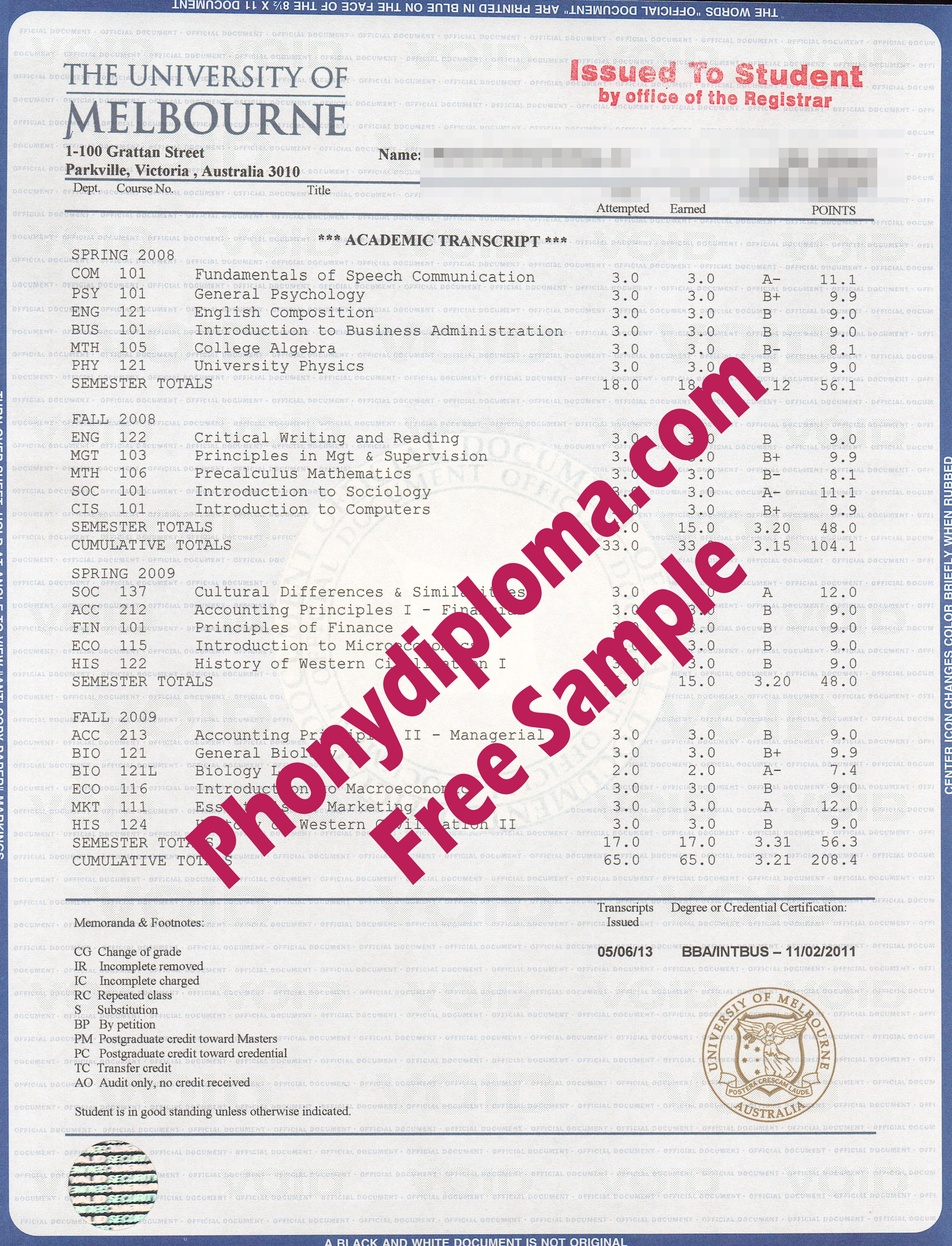 University Of Melbourne House Design Transcripts Free Sample From Phonydiploma