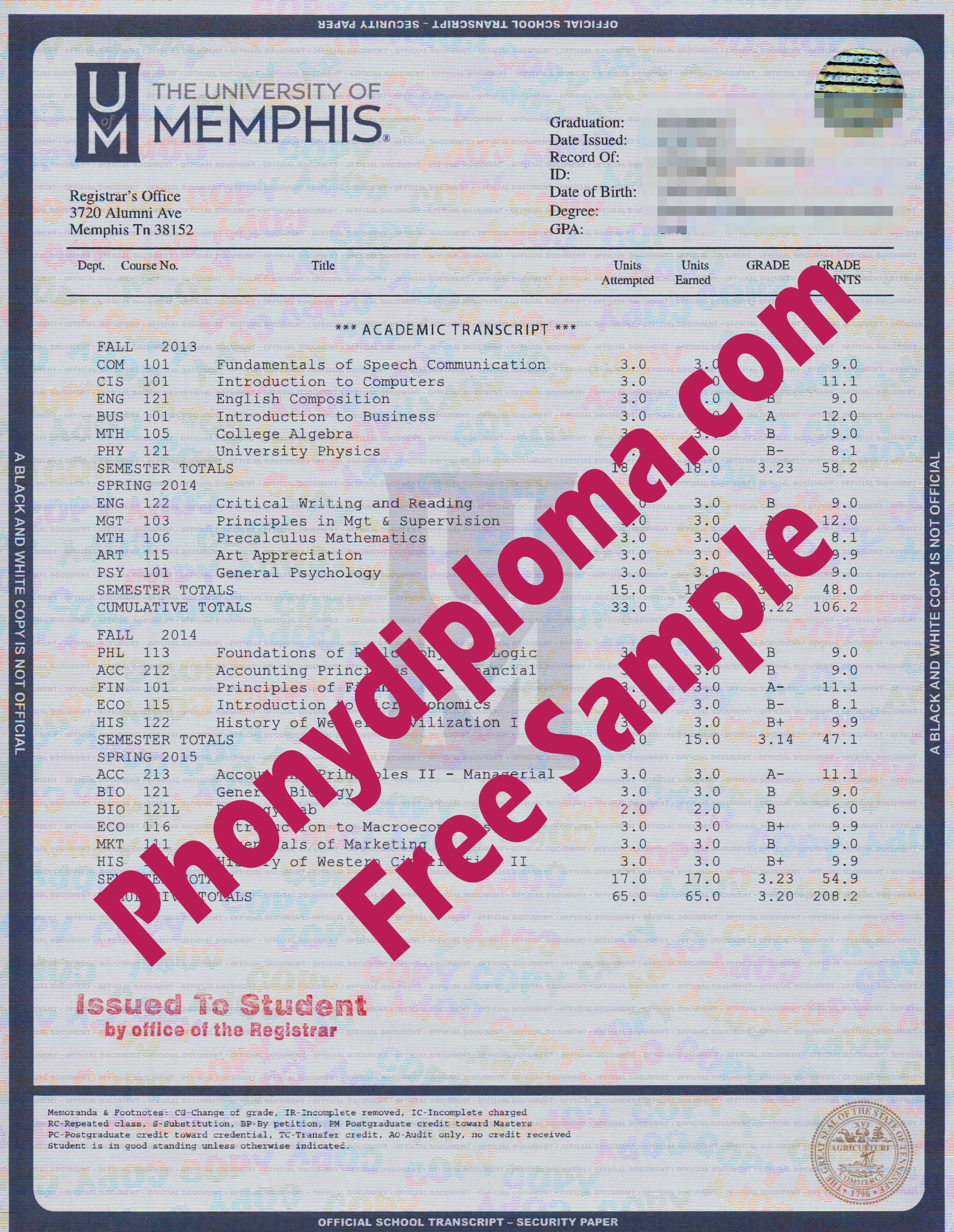 University Of Memphis House Design Transcript Free Sample From Phonydiploma