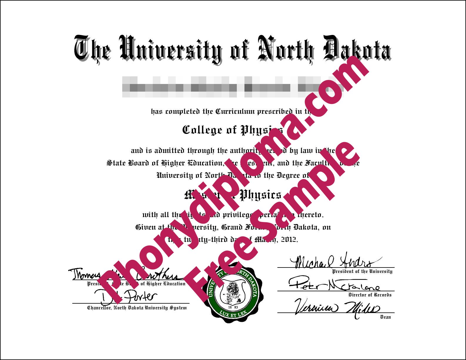 University Of North Dakota Free Sample From Phonydiploma