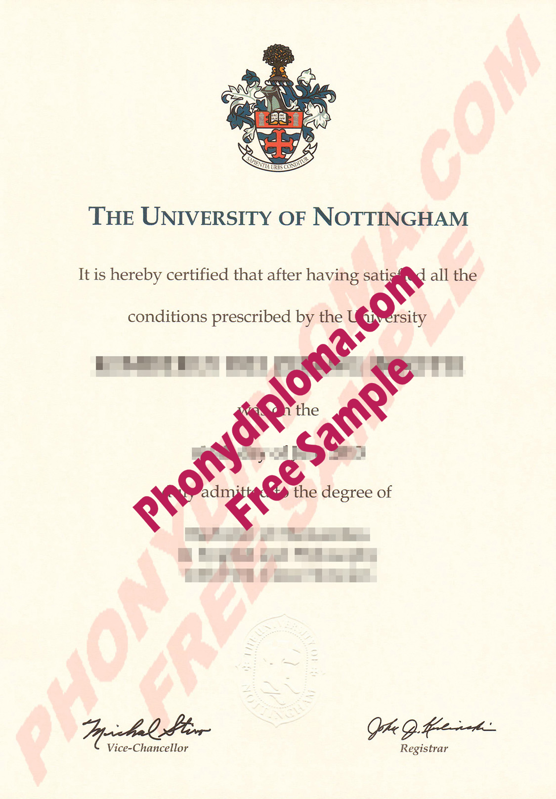 University Of Nottingham Free Sample From Phonydiploma