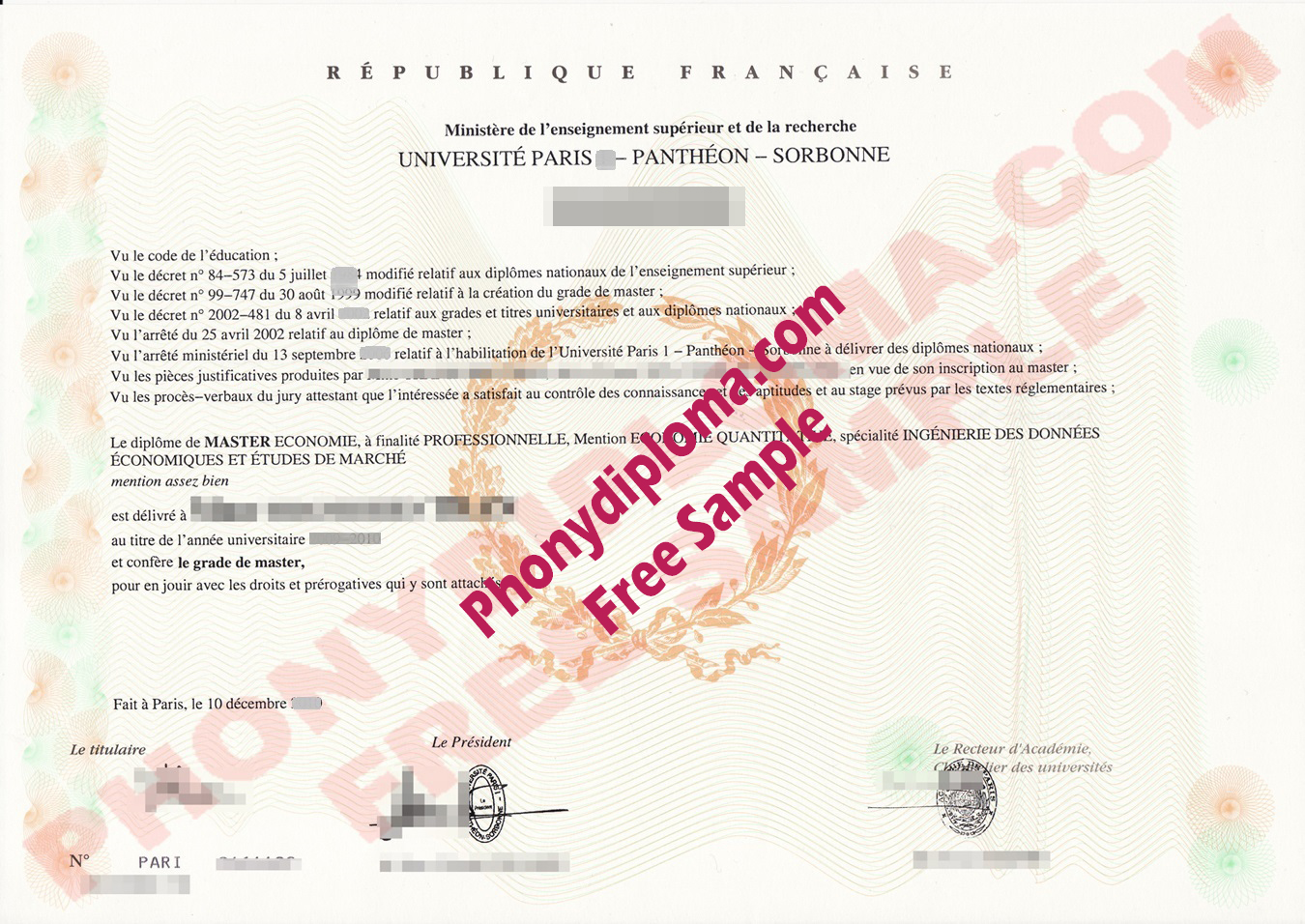 University Of Paris Level 2 Master Pantheon Sorbonne Free Sample From Phonydiploma