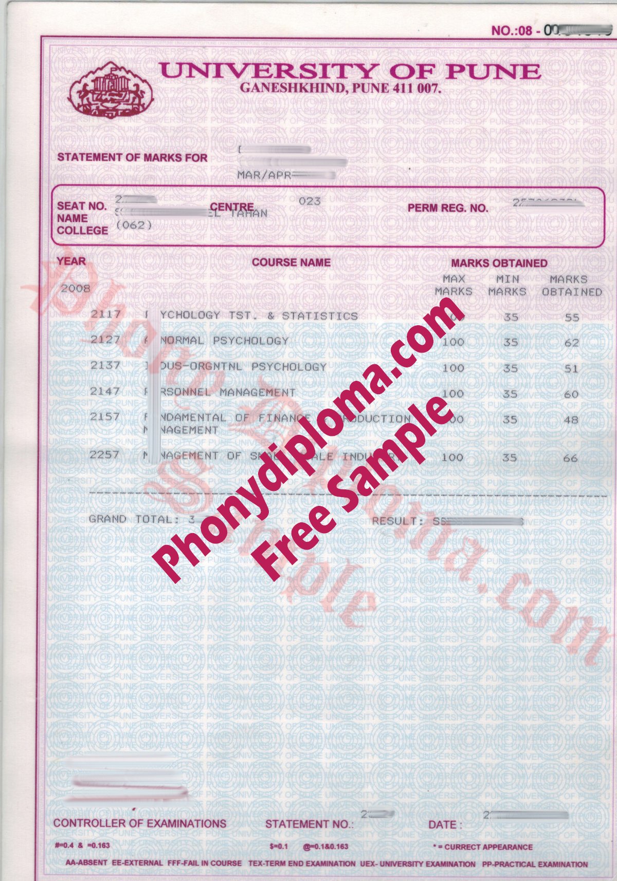 University Of Pune India Actual Match Transcripts Free Sample From Phonydiploma