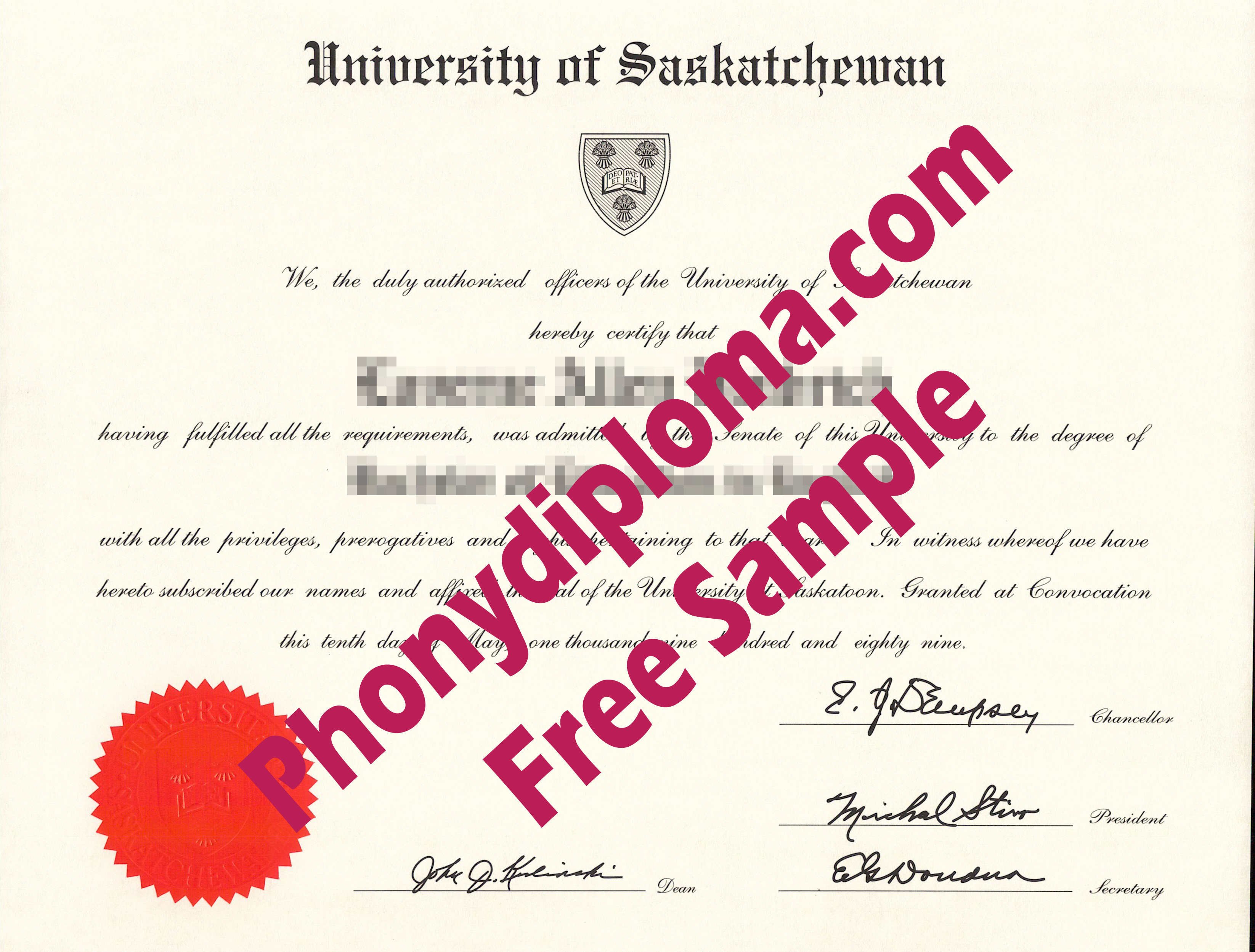 University Of Saskatchewan Free Sample From Phonydiploma