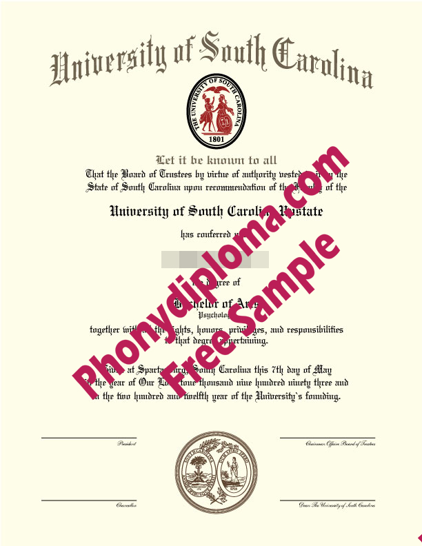 University Of South Carolina Free Sample From Phonydiploma