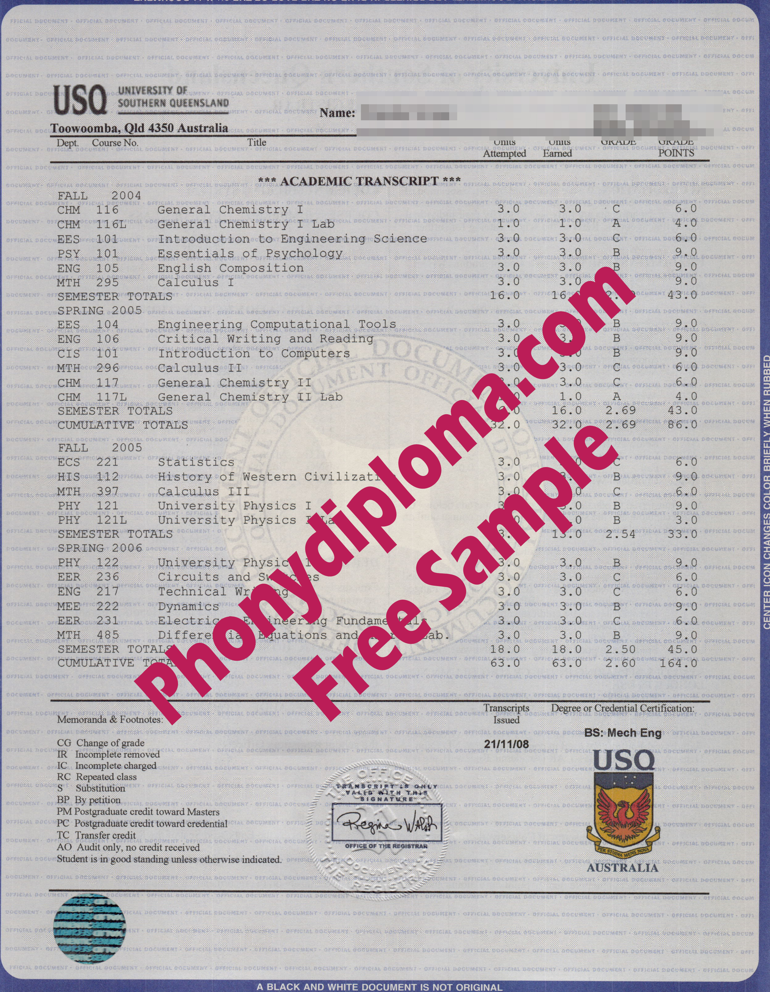 University Of Southern Queensland House Design Transcript Free Sample From Phonydiploma (2)