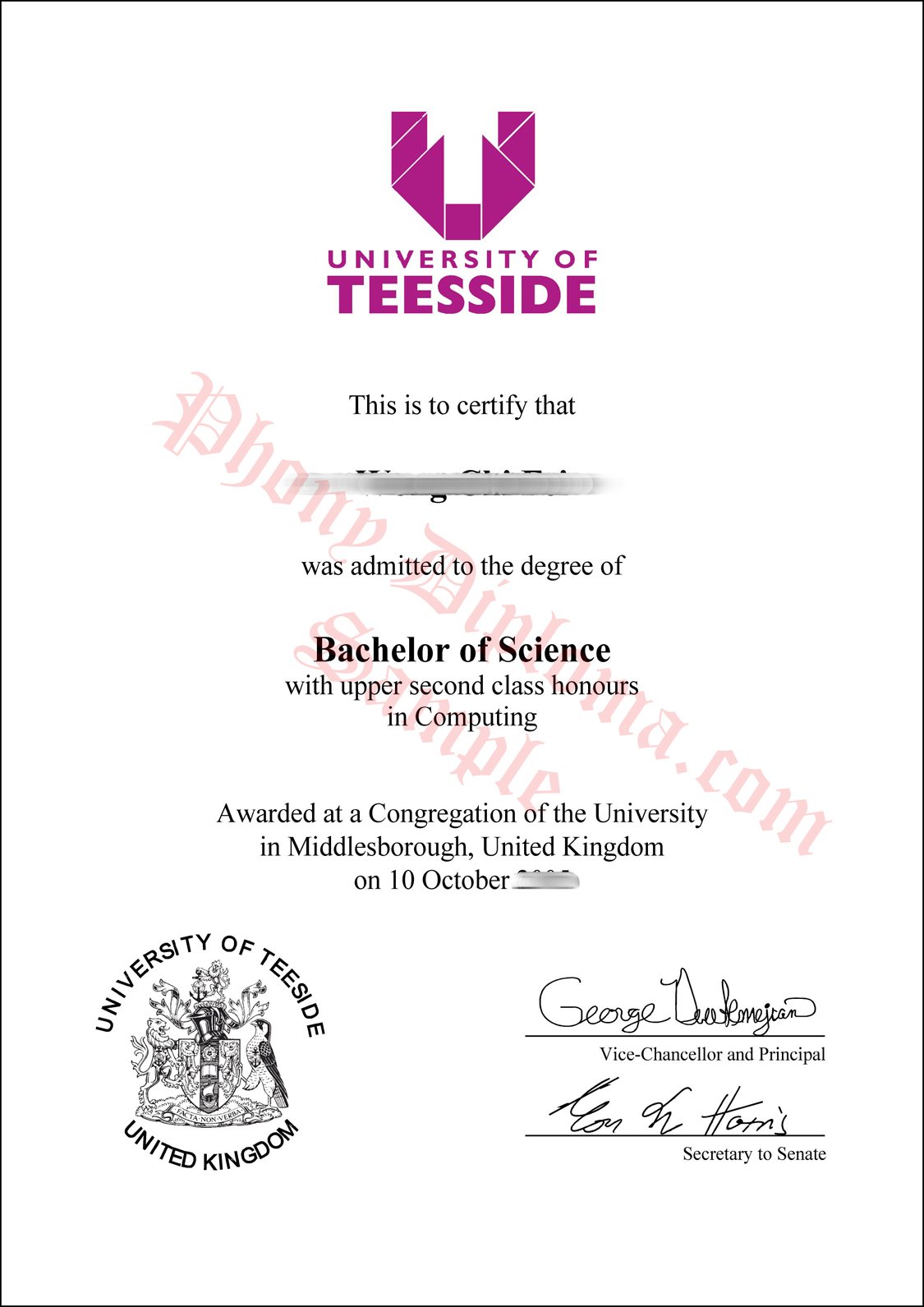University Of Teesside Free Sample From Phonydiploma