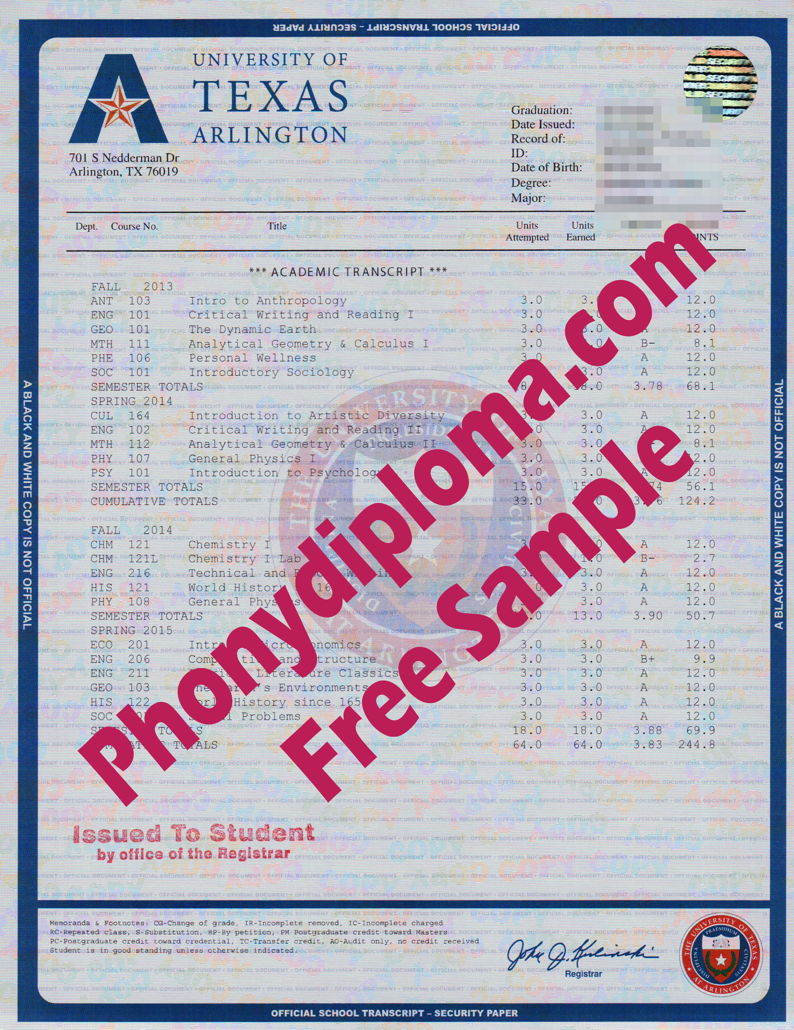 University Of Texas Arlington House Design Transcript Free Sample From Phonydiploma