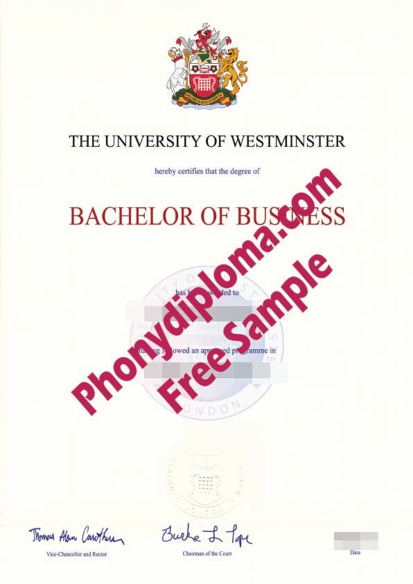 University Of Westminster Diploma Free Sample From Phonydiploma