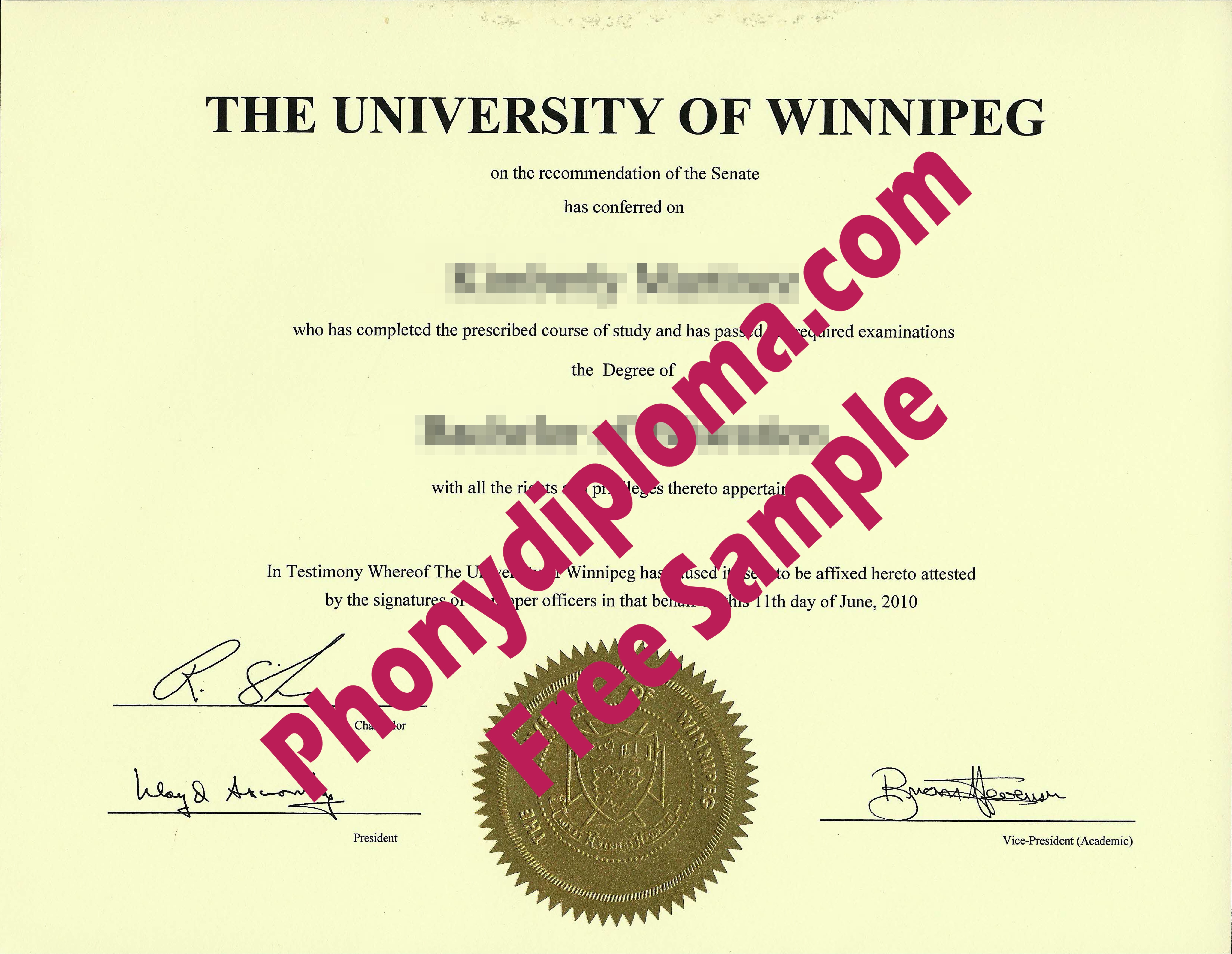 University Of Winnipeg Free Sample From Phonydiploma