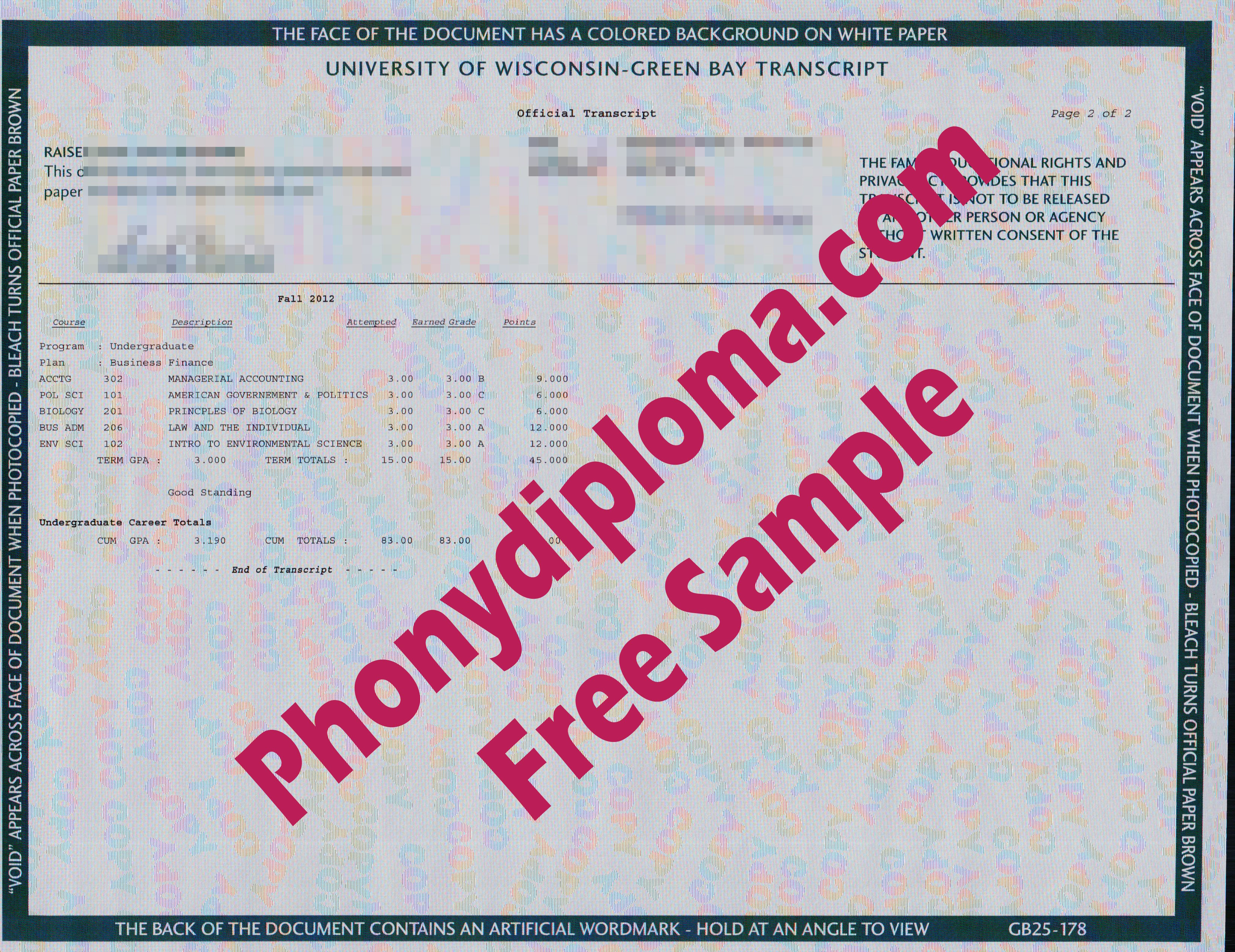 University Of Wisconsin Green Bay Actual Match Transcript Free Sample From Phonydiploma