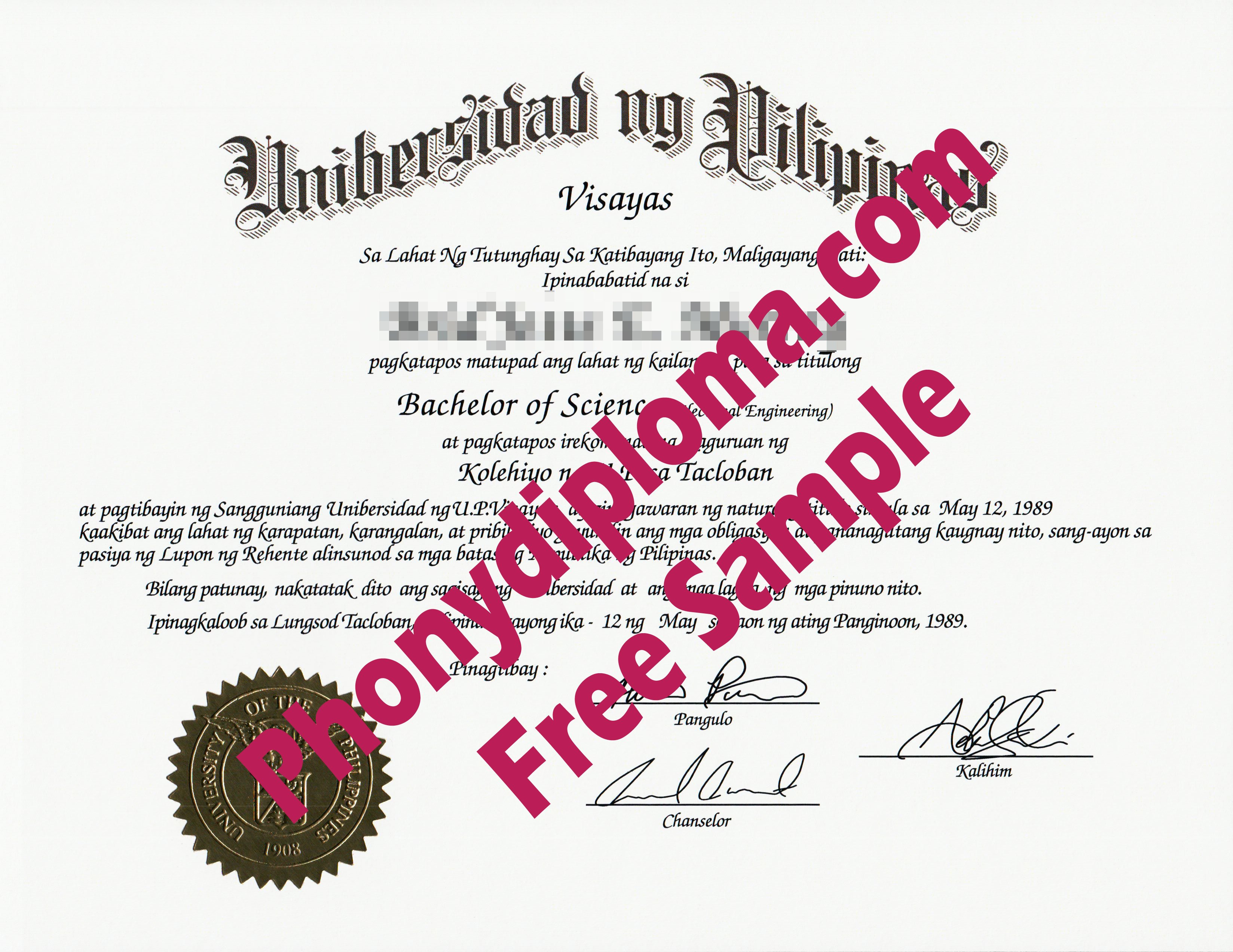 University Of The Philippines Free Sample From Phonydiploma