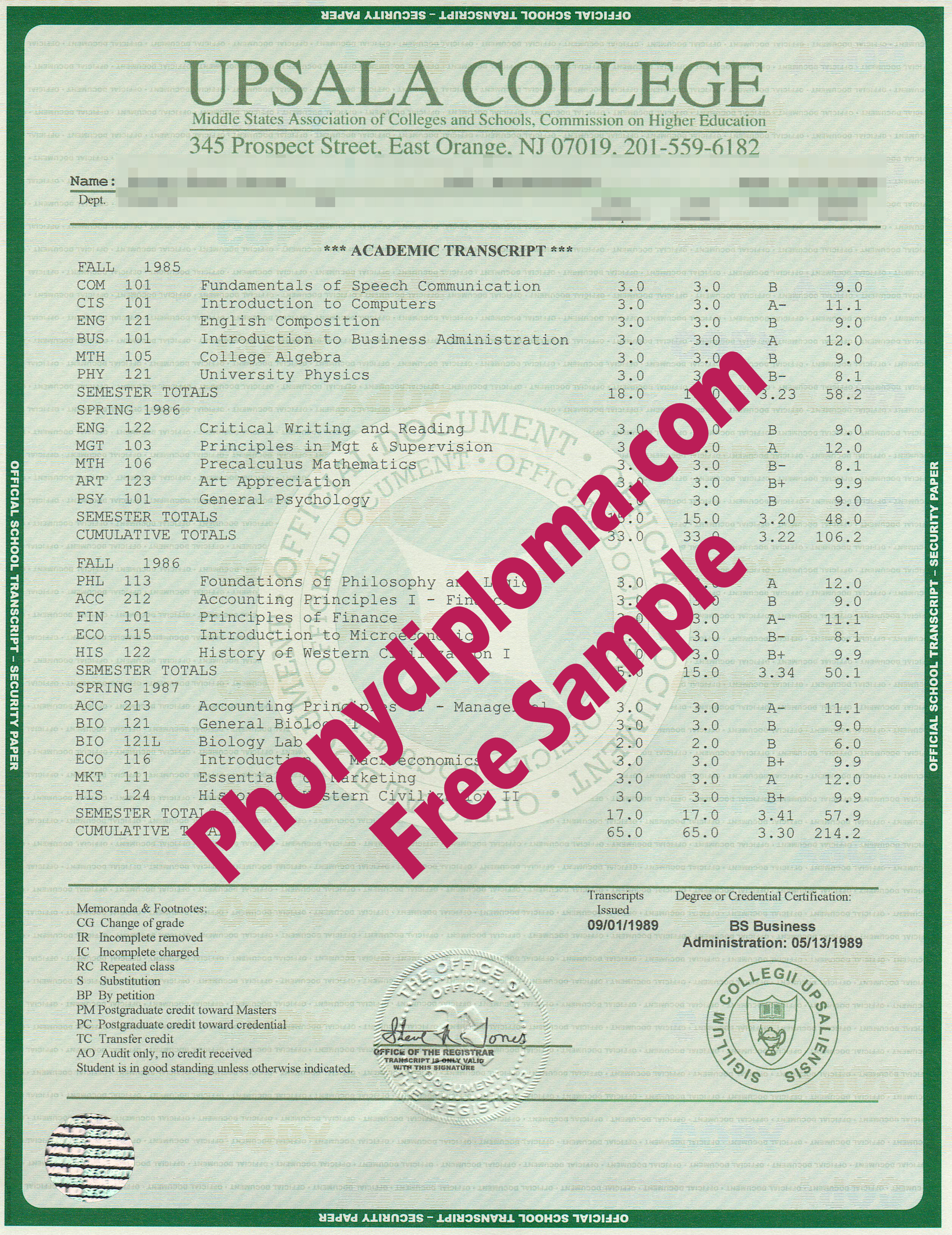 Upsala College House Design Transcripts Free Sample From Phonydiploma