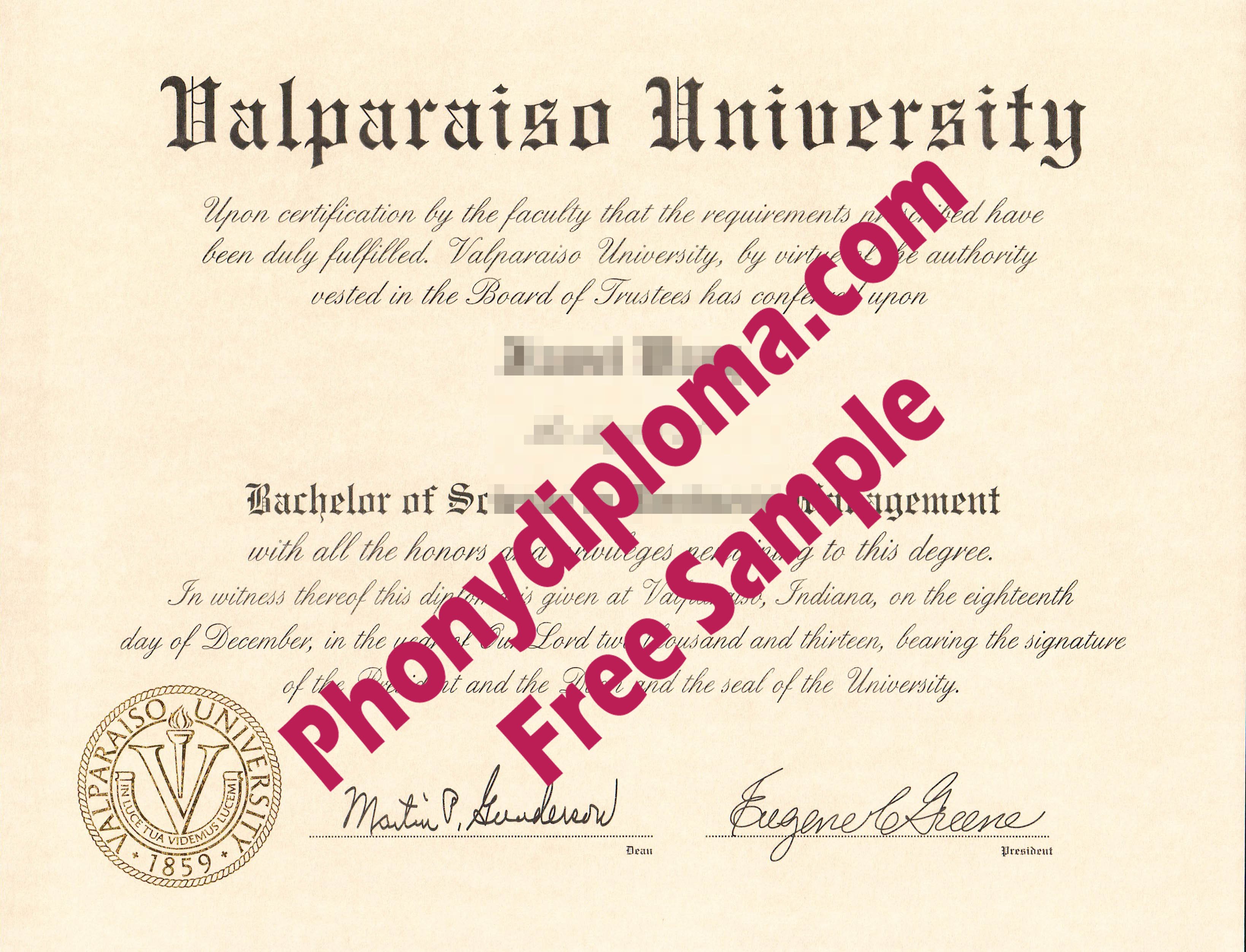 Valparaiso University Free Sample From Phonydiploma