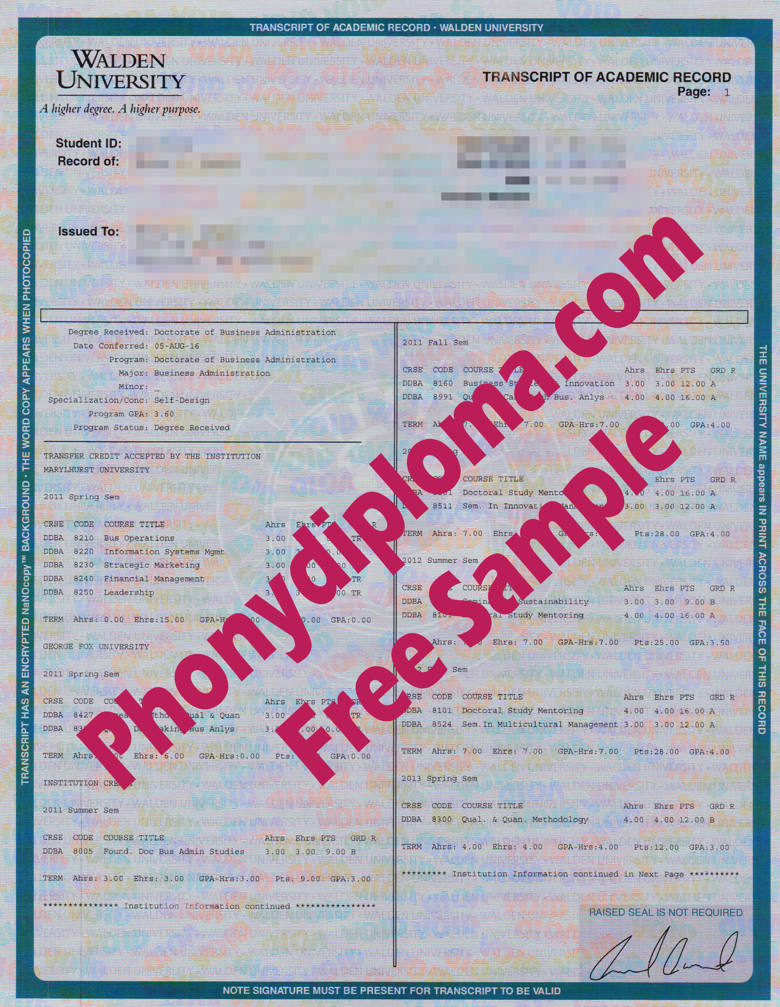 Walden University Actual Match Transcripts Free Sample From Phonydiploma