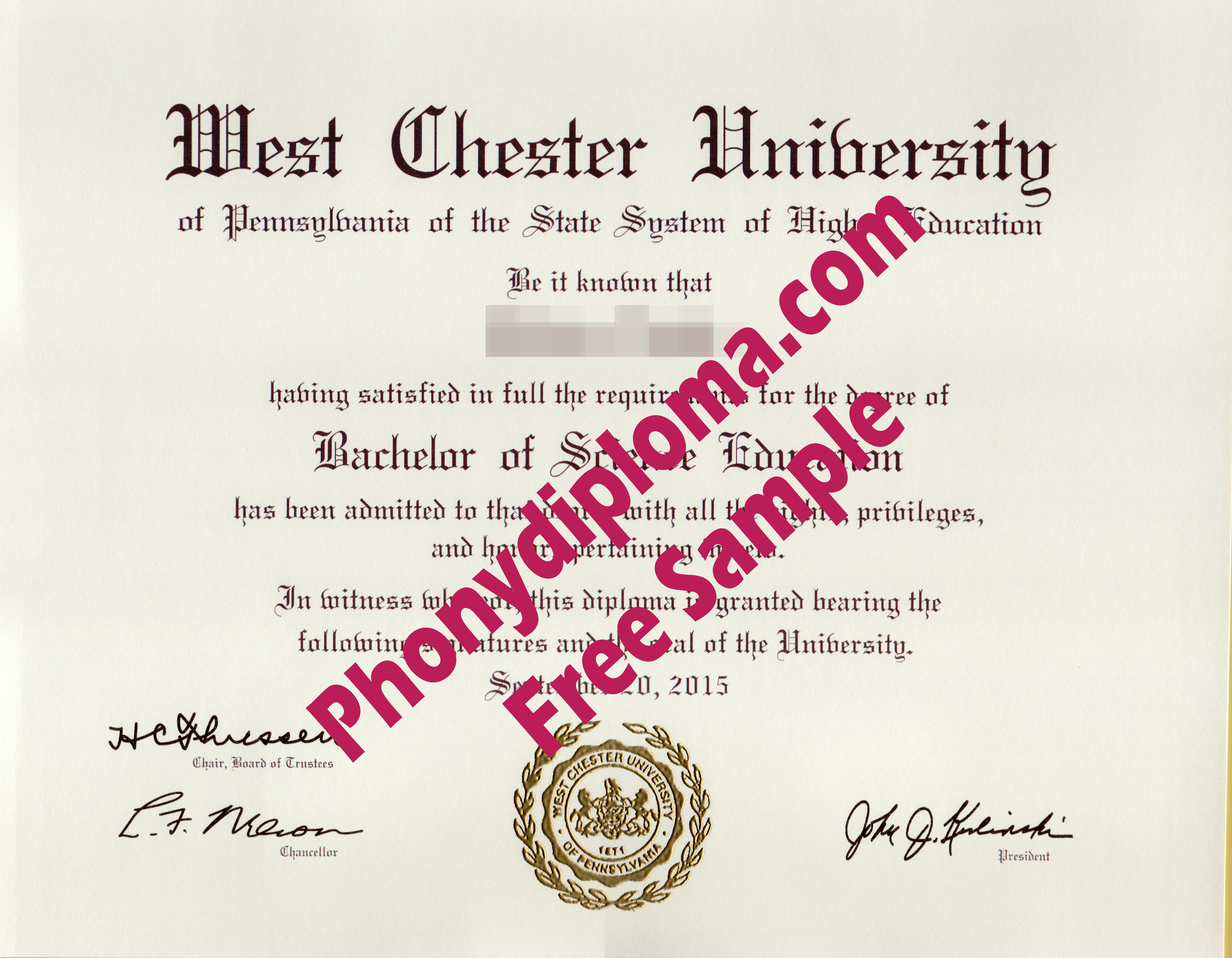 West Chester University Free Sample From Phonydiploma
