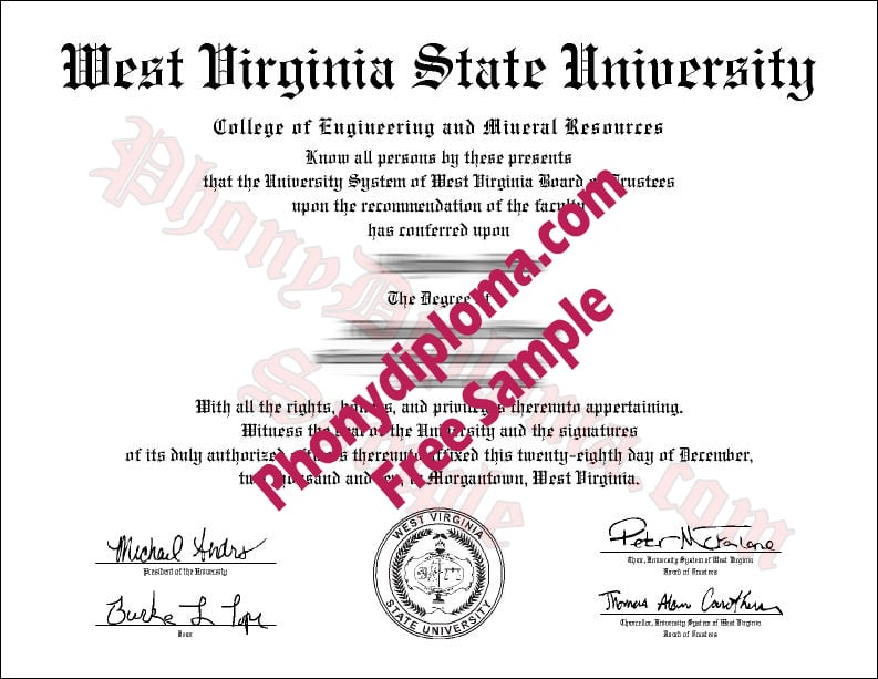 West Virginia State University Free Sample From Phonydiploma